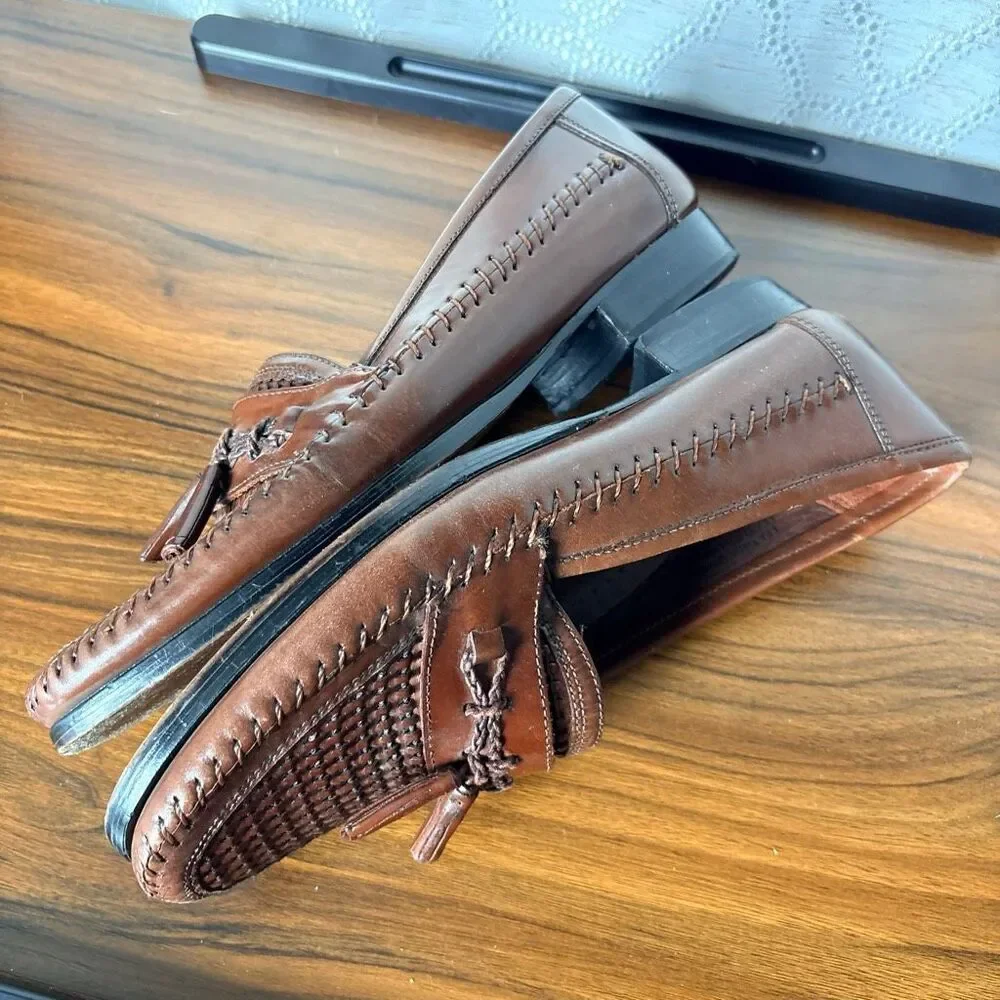 Stacy Adams 7.5 Brown Braided Leather Loafer Dress Shoes Formal Professional